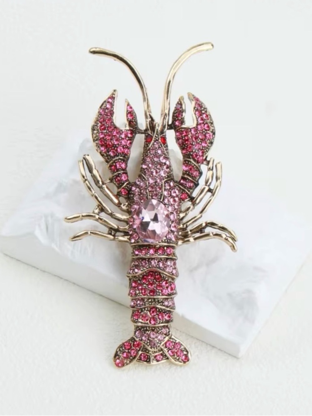 Pink Crystal Lobster Brooch Pin
